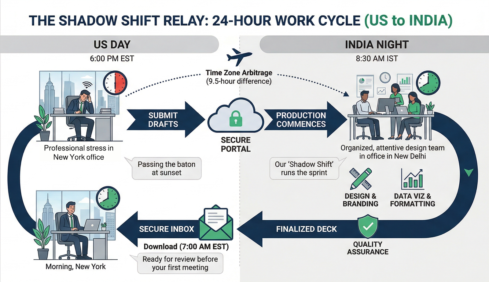 Overnight Presentation Formatting & Design - 24-Hour Consulting Shadow Shift Diagram