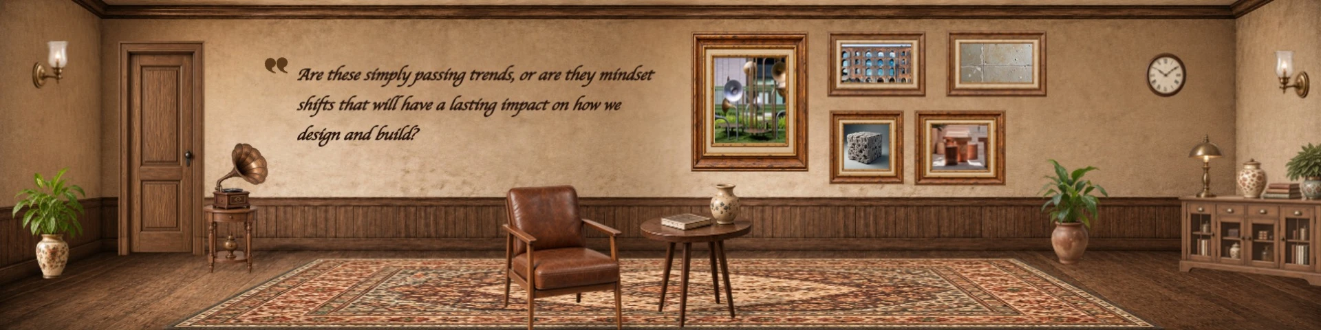 Vintage room with framed design examples asking whether trends are lasting mindset shifts