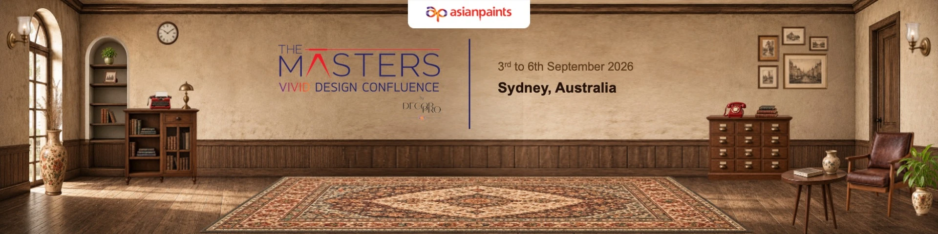 Asian Paints The Masters — Vivid Design Confluence cover in a vintage room, Sydney, 3–6 September 2026