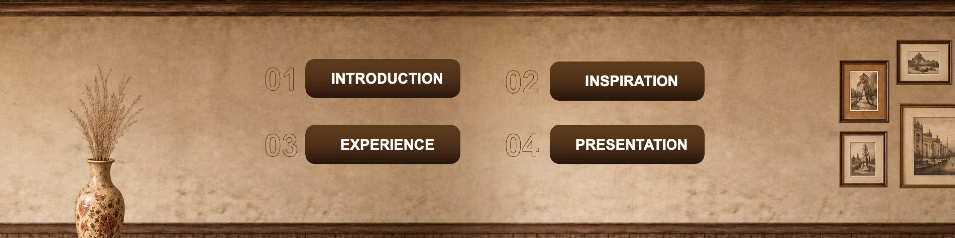 Vintage room presentation agenda: Introduction, Inspiration, Experience and Presentation