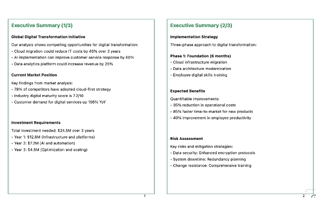 Design McKinsey style executive summary
