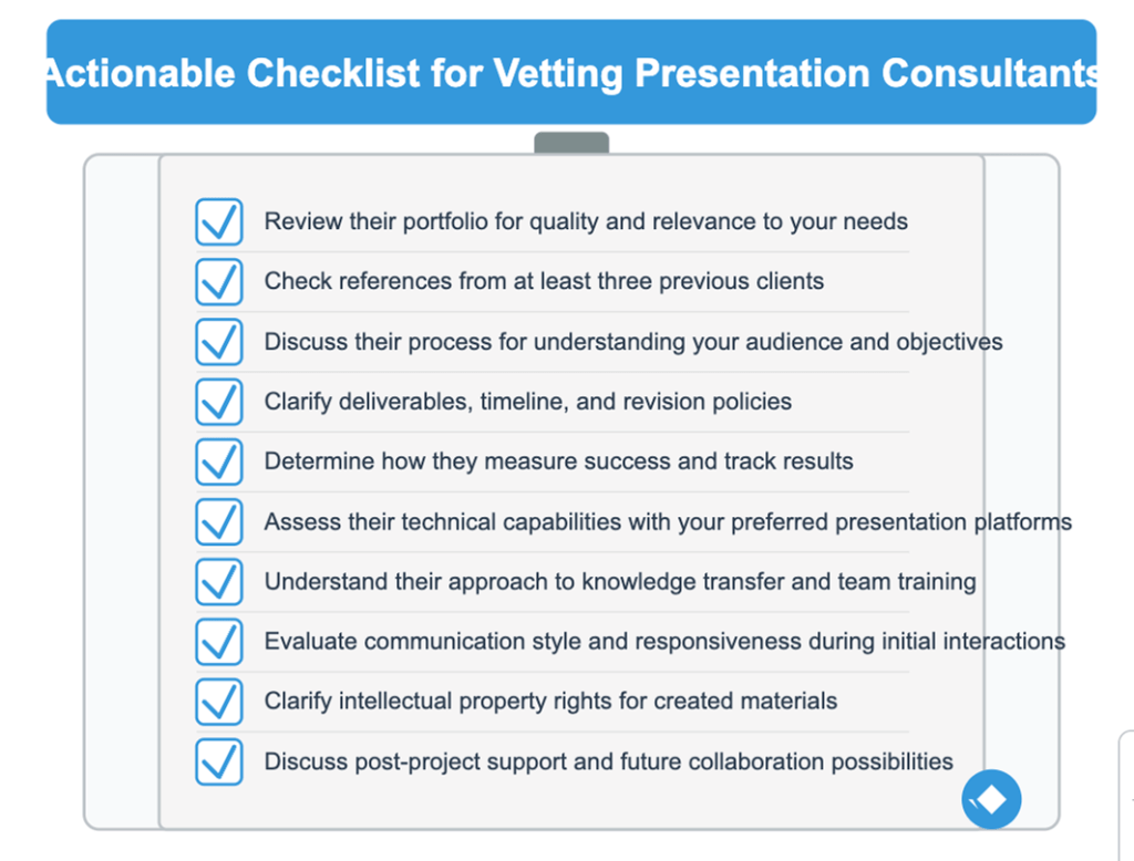 Actionable Checklist for Vetting Presentation Consultant