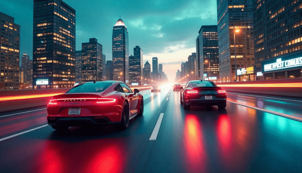 race between two sales teams on a metaphorical highway